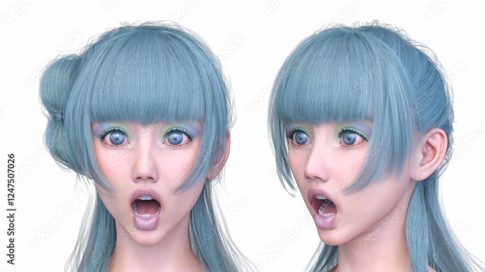 Naklejka premium 女性の顔アップ 3DCGレンダリング