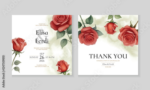Wedding invitation card template with beautiful flower