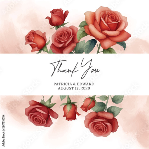 Romantic rose flower wedding thank you card