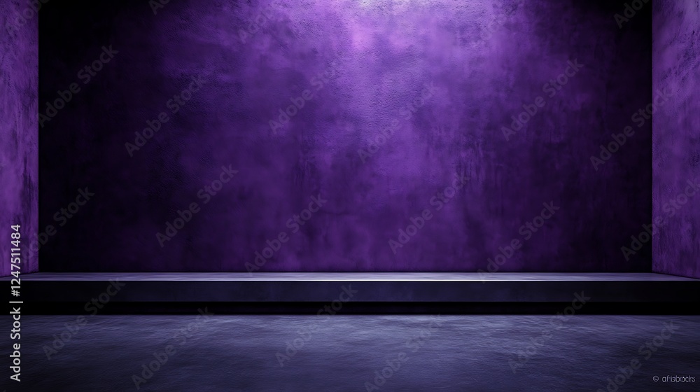 Purple wall, platform, spotlight, dark room, product display Purple wall, platform, spotlight, dark room, product display