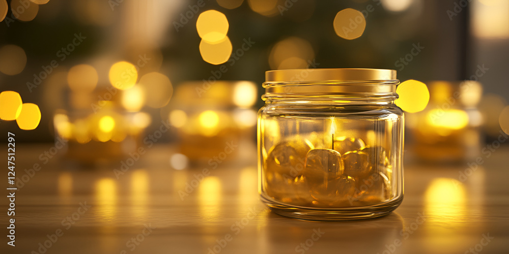 Glass Jar Mockups with Elegant Packaging and Warm Golden Bokeh Light Glass Jar Mockups with Elegant Packaging and Warm Golden Bokeh Light