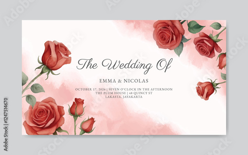 Red rose wedding invitation banner template