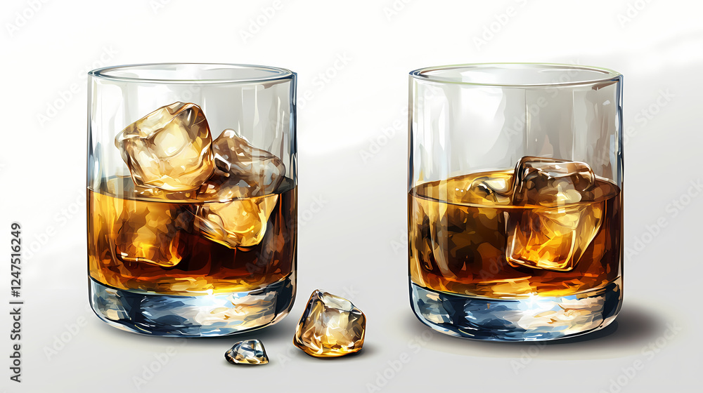 Alcoholic beverage elements scotch whiskey and ice glass on transparent background easy to use png format. Glass & Crystal Structures. Illustration Alcoholic beverage elements scotch whiskey and ice glass on transparent background easy to use png format. Glass & Crystal Structures. Illustration