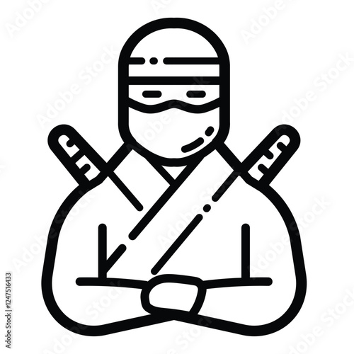 Masked Ninja Warrior Outline Icon Isolated On White Background