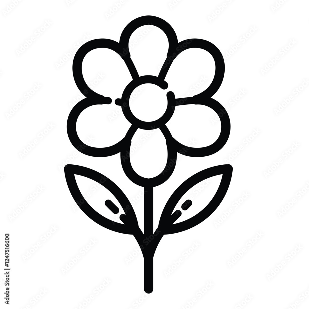 Beautiful Blooming Flower Outline Icon Isolated On White Background Beautiful Blooming Flower Outline Icon Isolated On White Background