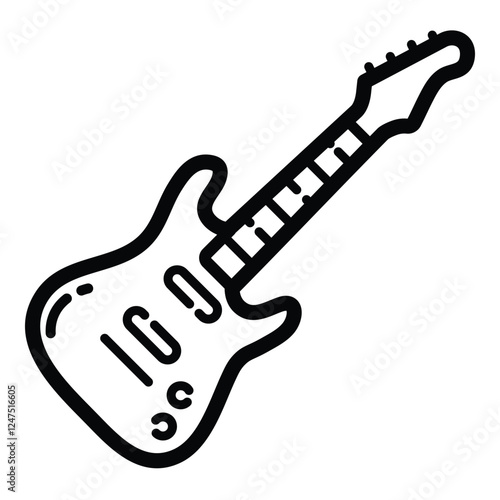 Rock Music Electric Guitar Outline Icon Isolated On White Background