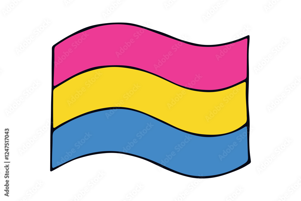 Obraz premium Colorful Pansexual pride flag Happy pride day LGBTQ community Pride Month Vector hand drawn doodle for posters, stickers, logo, cards