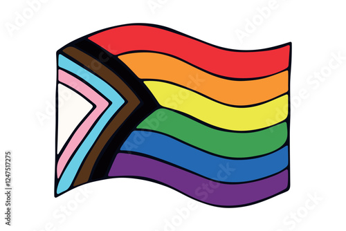 Colorful Lgbtq progress pride flag Happy pride day LGBTQ community Pride Month Vector hand drawn doodle for posters, stickers, logo, cards