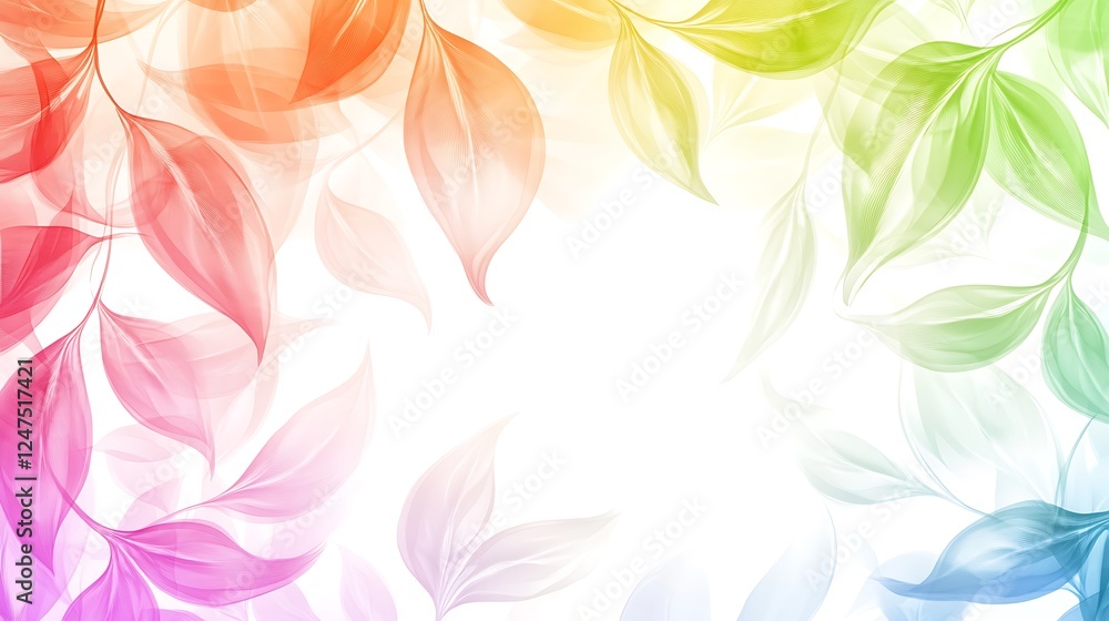 Rainbow leaves border, white background Rainbow leaves border, white background