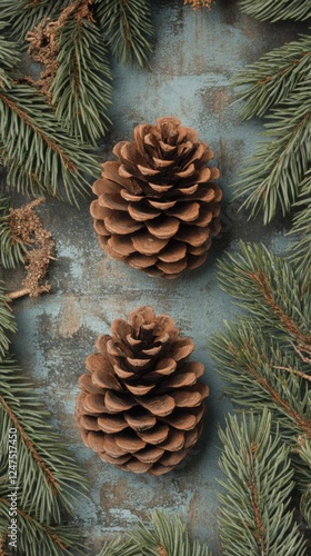 winter pine cones and branches photo