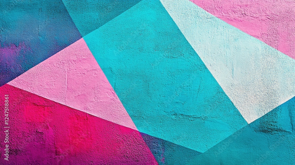 Obraz premium A vibrant abstract mural featuring geometric shapes in pink, blue, and white tones.