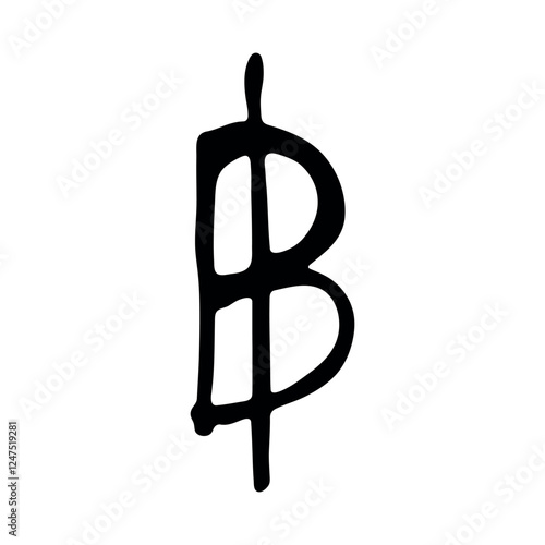 Hand drawn thai baht currency symbol. Brush stroke doodle. Single element for design