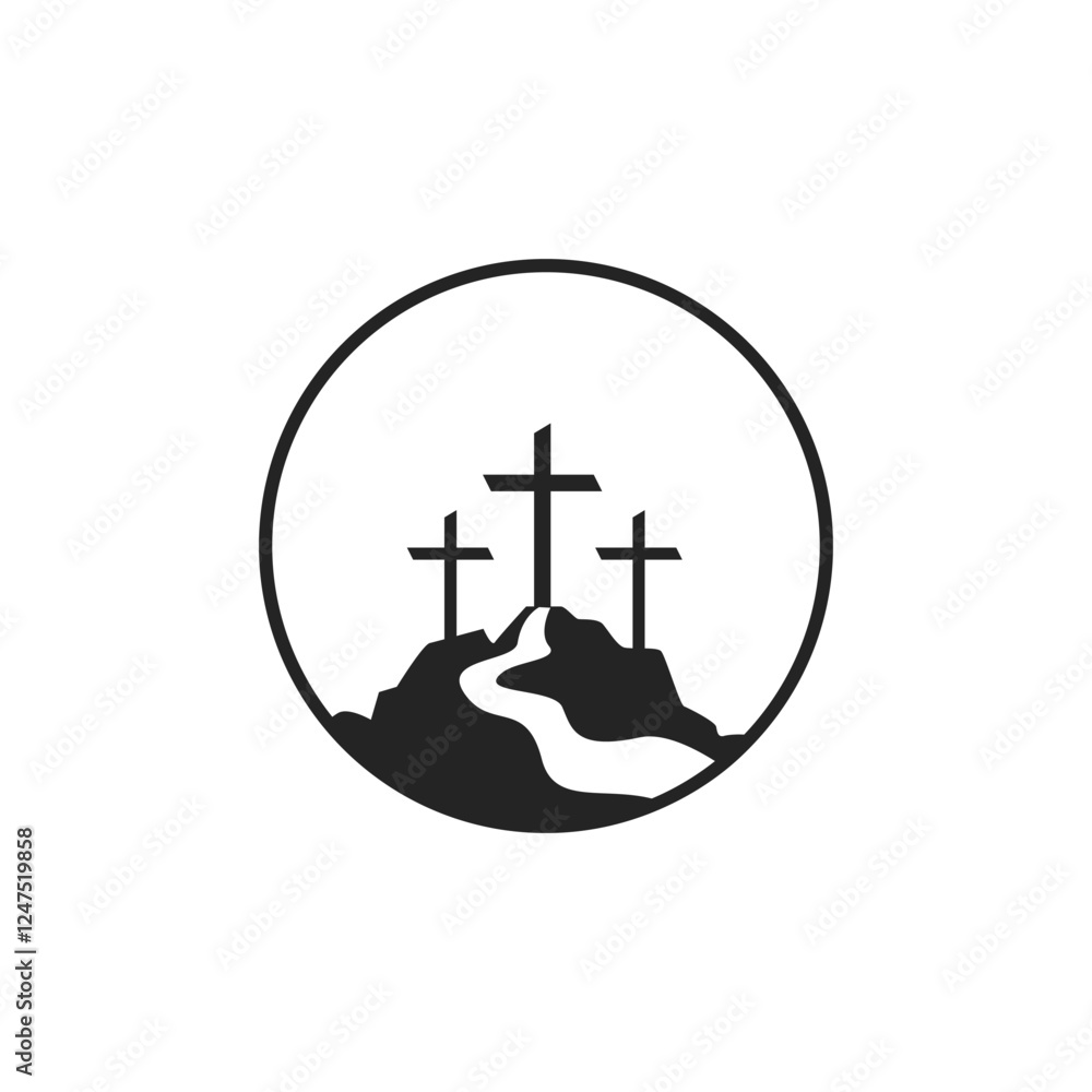 Cross symbol. Three crosses. Calvary. Vector. Cross symbol. Three crosses. Calvary. Vector.