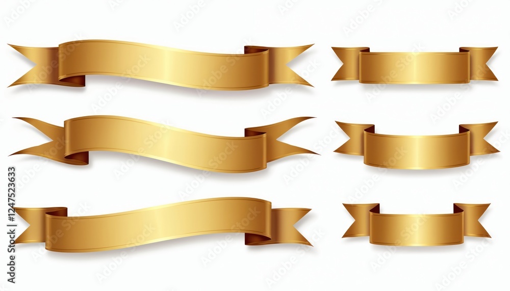 Collection of gold ribbons with white background. Ribbons different shapes, sizes. Decorative, used for design elements in various projects. Elegant, festive designs. Ideal for celebratory events Collection of gold ribbons with white background. Ribbons different shapes, sizes. Decorative, used for design elements in various projects. Elegant, festive designs. Ideal for celebratory events