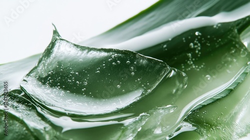Close-up of aloe vera gel, showcasing its translucent texture and natural moisture.