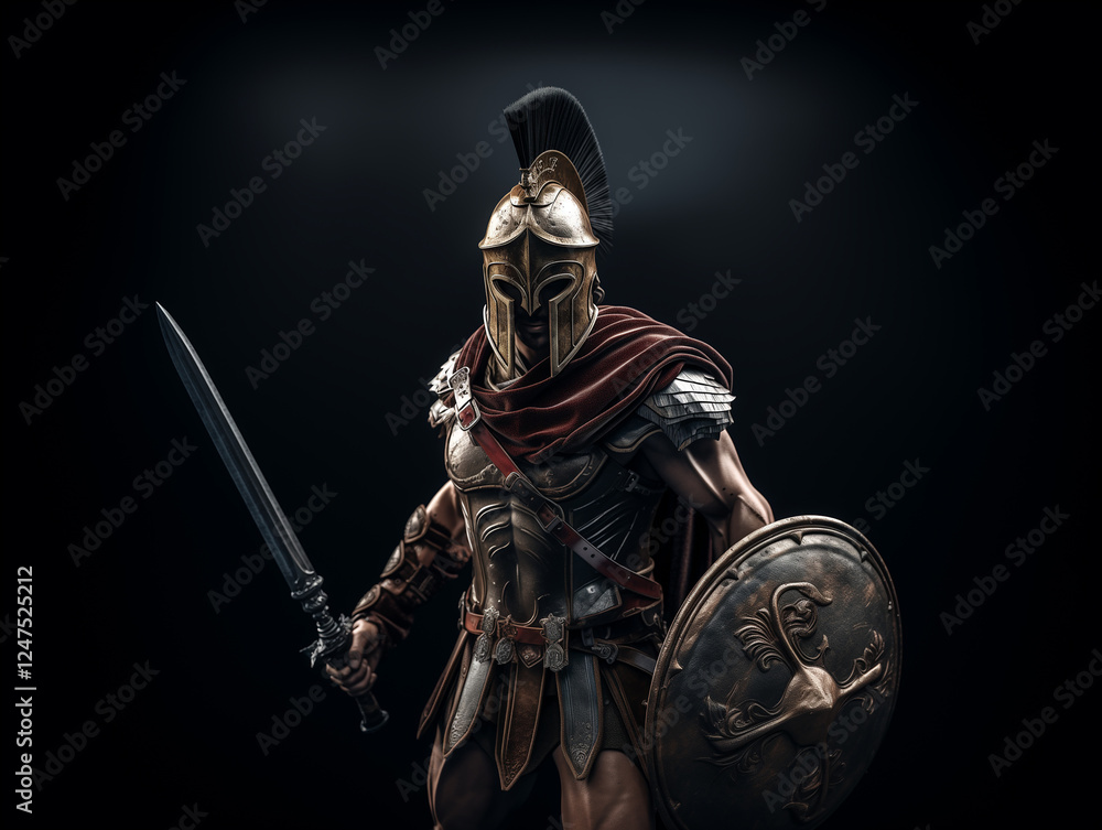 Naklejka premium Spartan warrior with sword and heavy armor, generated ai 