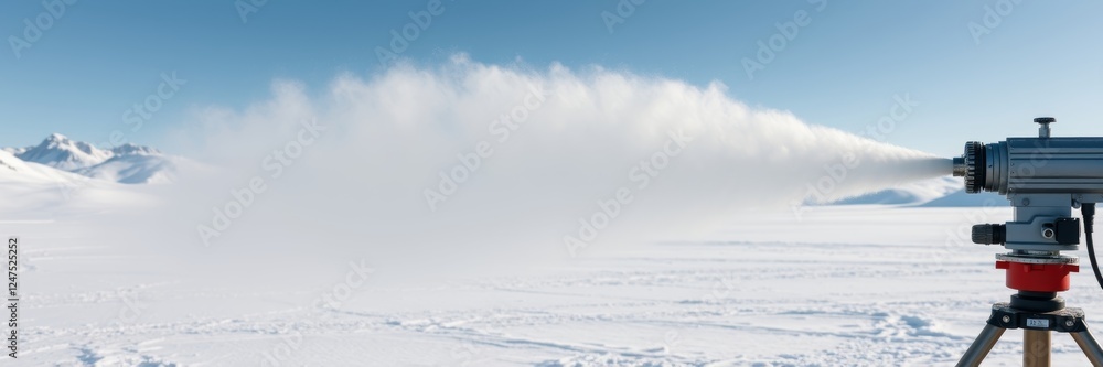 Fototapeta premium Snow cannon producing artificial snow in a serene winter landscape, evoking a sense of tranquility while enhancing winter sports conditions in a breathtaking snowy setting