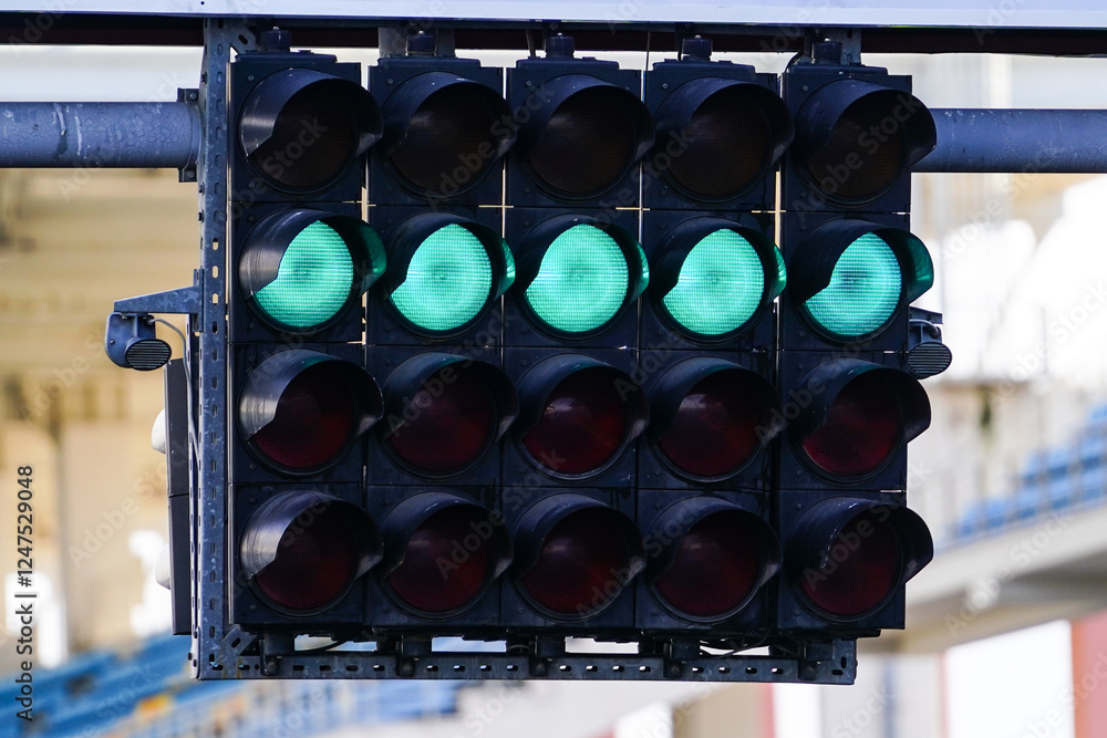 Fotobehang Formule 1 Start Lights in Racing Circuit #1247529048