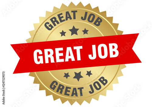 great job. great job round red and gold label isolated on transparent background