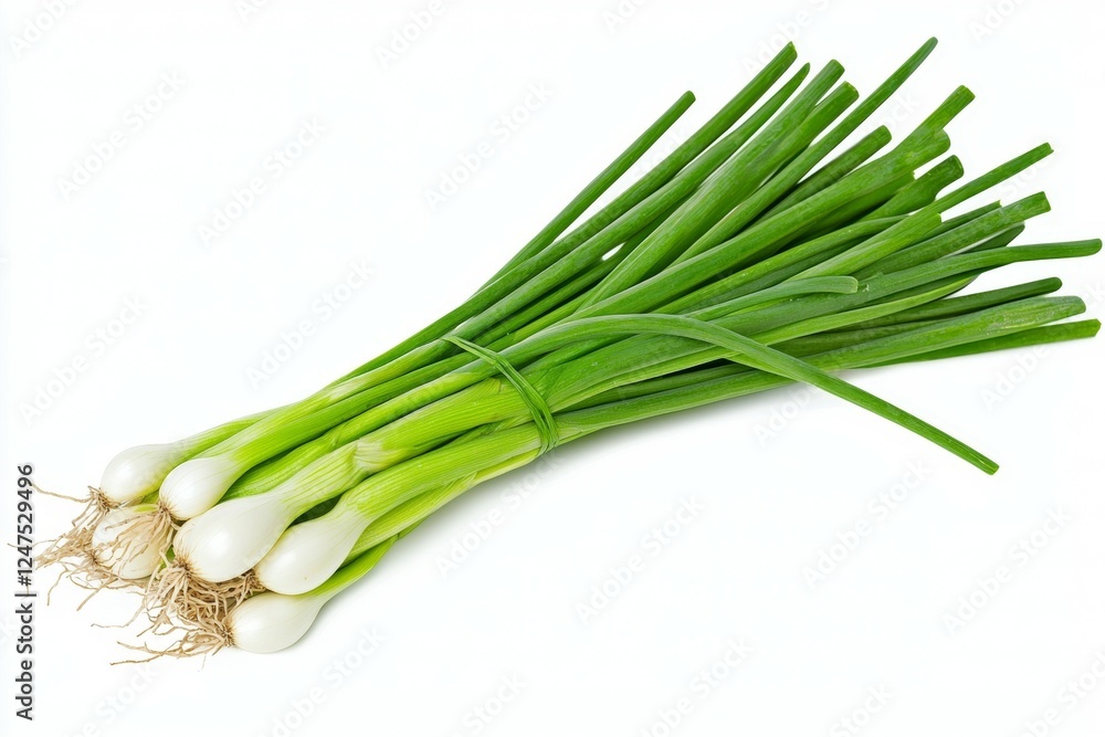 Bunch of green onions are sitting on a white background Bunch of green onions are sitting on a white background