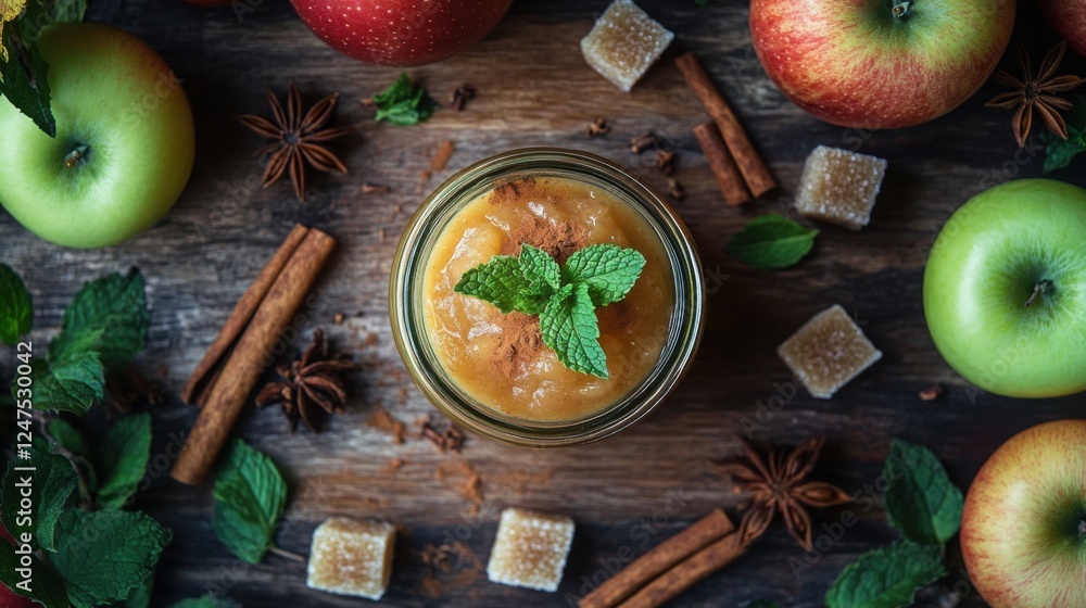 homemade applesauce with cinnamon and mint