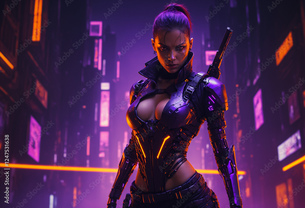 Naklejka premium cyberpunk cyborg woman