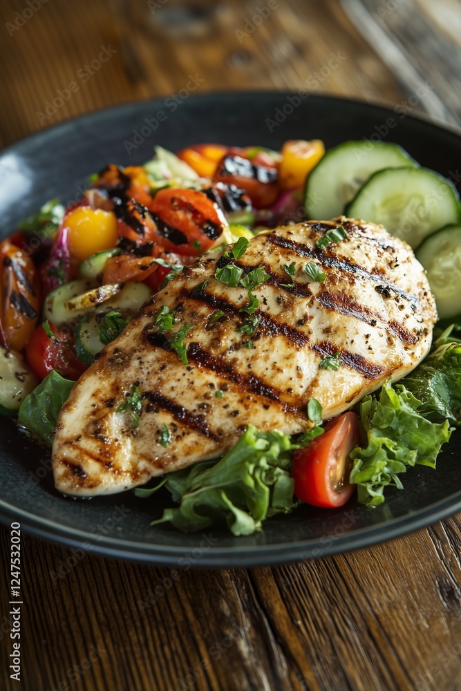 Grilled chicken breast with fresh vegetable salad Grilled chicken breast with fresh vegetable salad