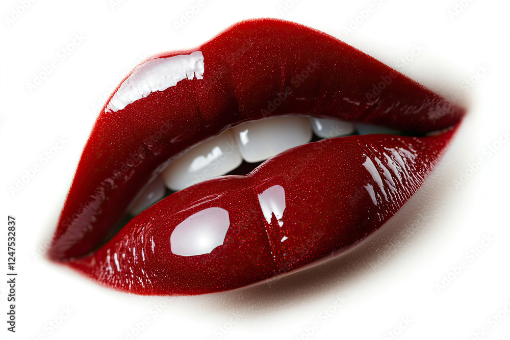 Close-up of Glossy Red Lips and White Teeth Close-up of Glossy Red Lips and White Teeth
