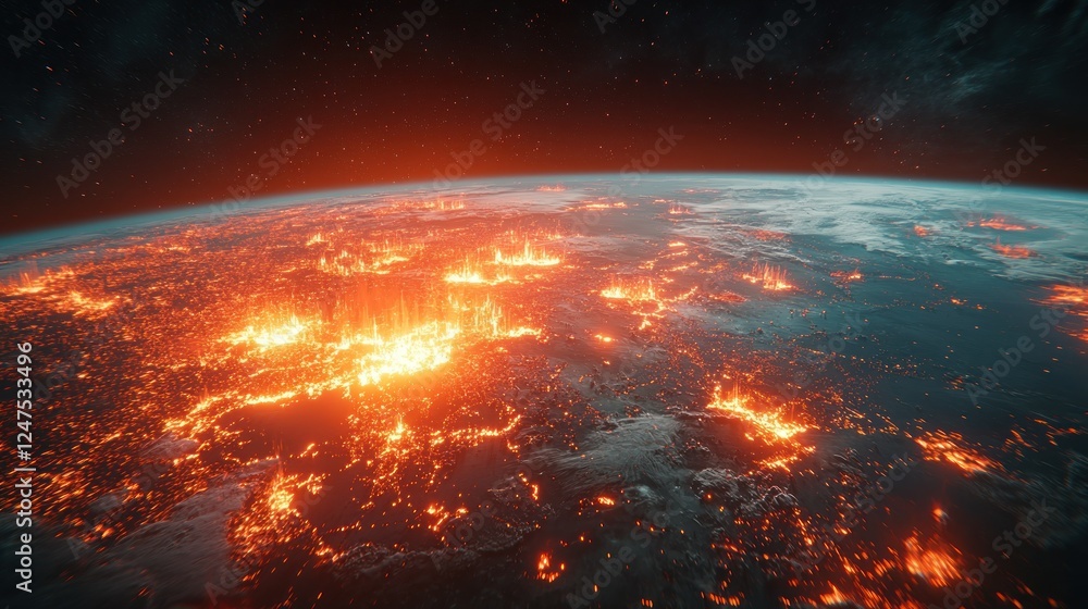 Fototapeta premium Burning Earth from Space Climate Change Impact