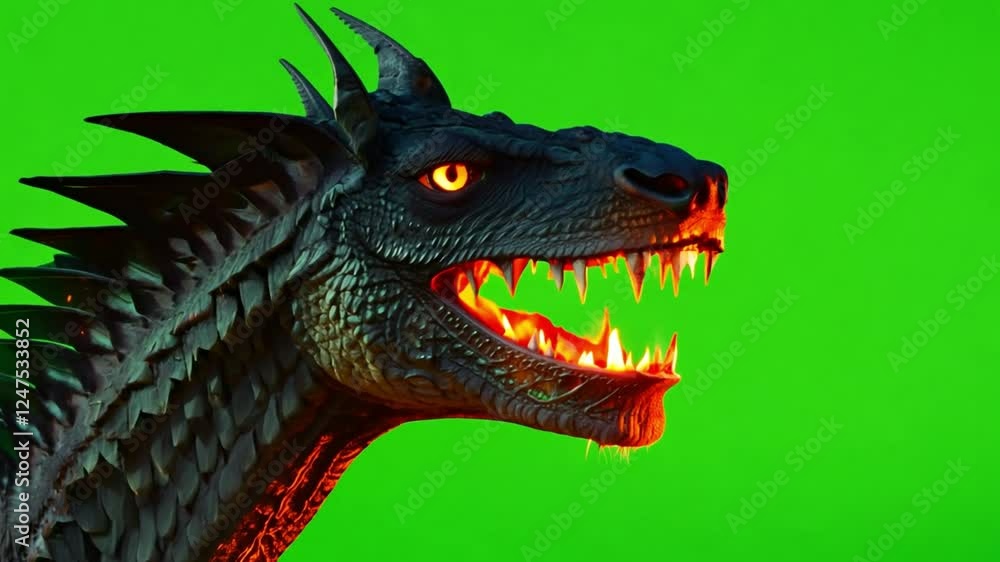 Dragon's Gaze: A formidable dragon with a fierce expression, showcasing sharp teeth, fiery eyes, and detailed scales against a vibrant backdrop. Dragon's Gaze: A formidable dragon with a fierce expression, showcasing sharp teeth, fiery eyes, and detailed scales against a vibrant backdrop.