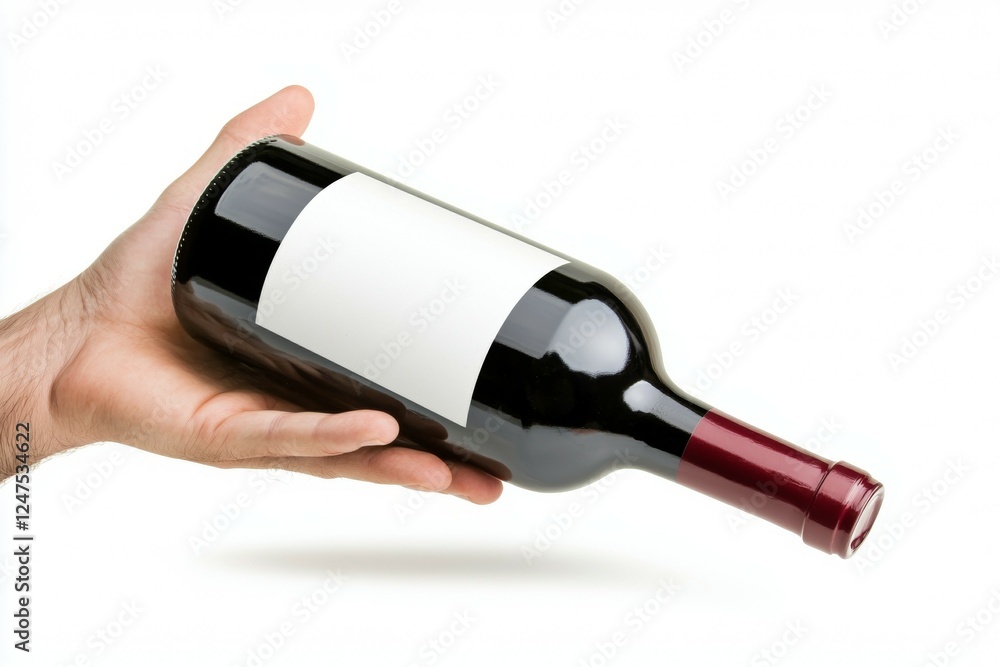Person is holding a bottle of wine with a white label Person is holding a bottle of wine with a white label