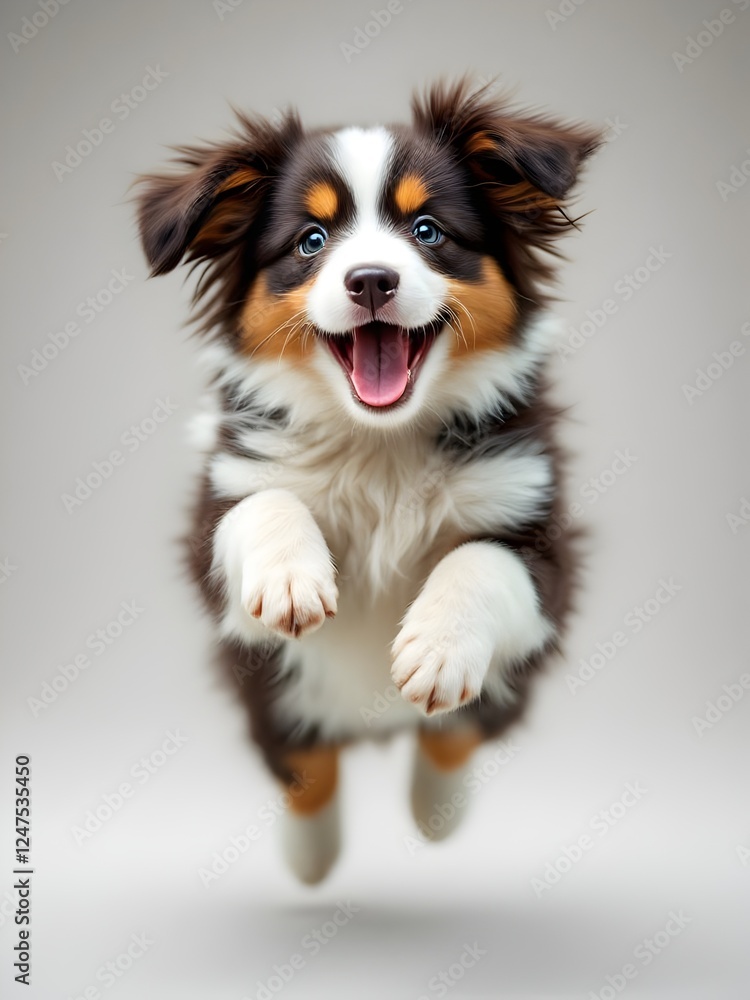 Adorable Mini Australian Shepherd Puppy Joyfully Leaping. Generative AI Adorable Mini Australian Shepherd Puppy Joyfully Leaping. Generative AI