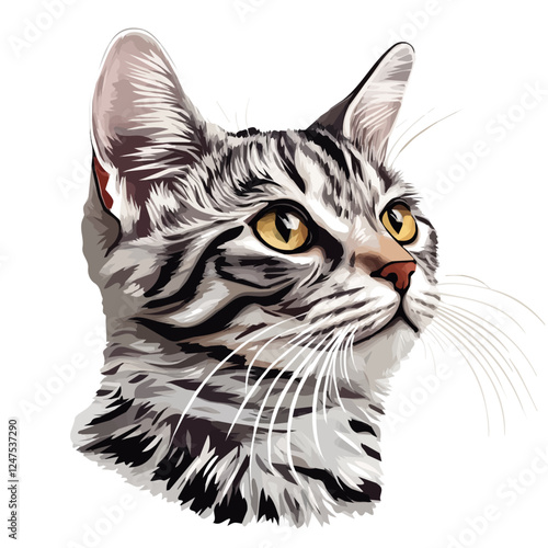 American Shorthair Cat Head – Playful Watercolor Vector Illustration for Creative Designs  
