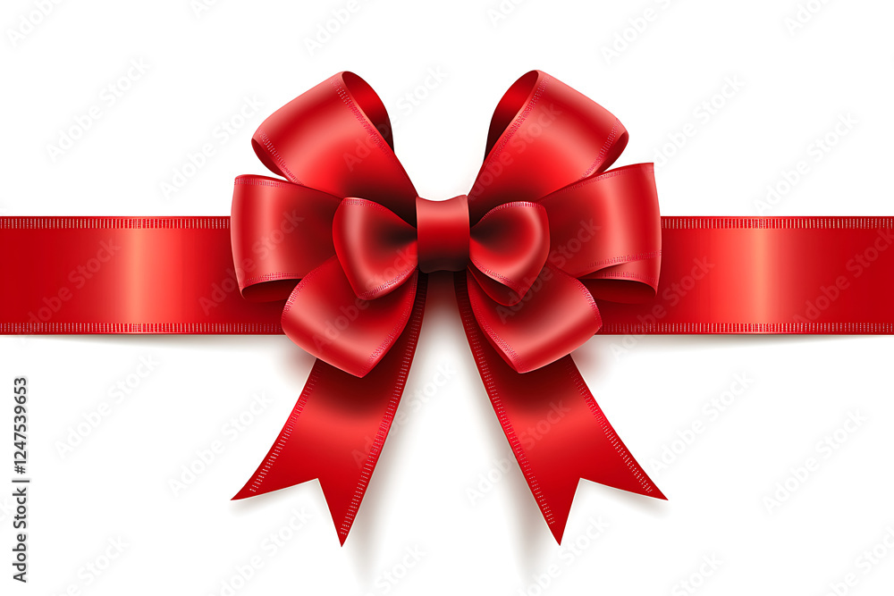 A vibrant red bow on a ribbon, often used for gift wrapping and decorations. A vibrant red bow on a ribbon, often used for gift wrapping and decorations.