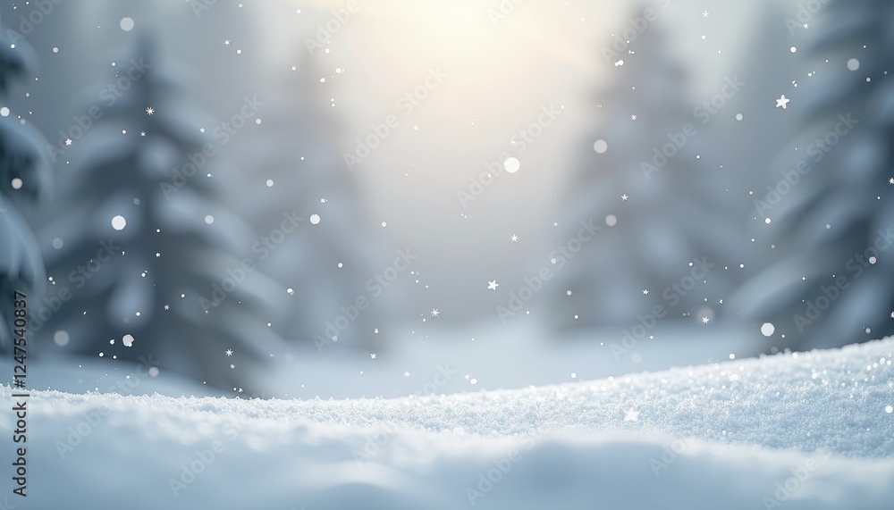 Naklejka premium Serene Winter Scene: Snowflakes Falling Against a Soft Sunlit Background