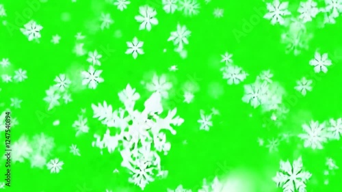 Wallpaper Mural Falling Snowflakes on Green Screen: A beautiful display of falling snowflakes set against a vibrant green screen background, perfect for adding a touch of winter wonderland to any project. Torontodigital.ca