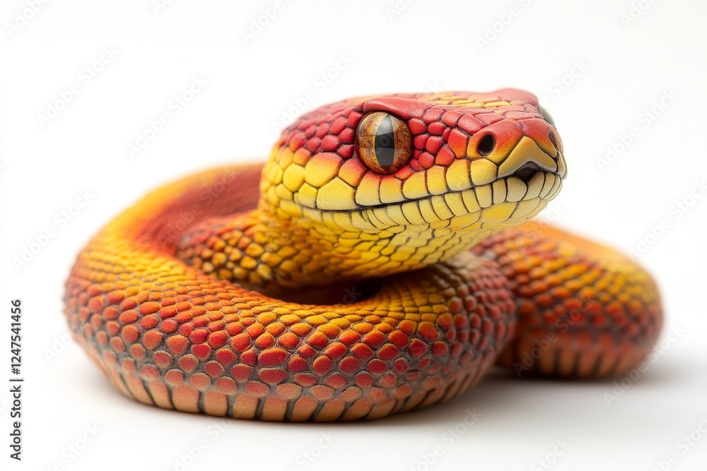 Fototapeta premium realistic long plush snake toy with tongue, orange, yellow, and white background
