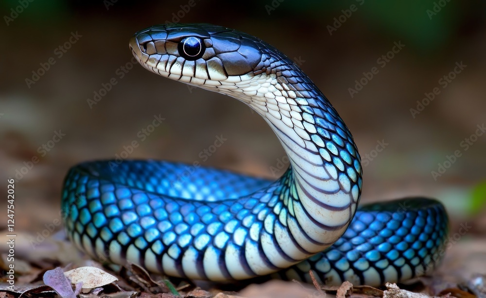 Baby snake (Natrix tessellata) in a close-up top view lying on yellow grass Baby snake (Natrix tessellata) in a close-up top view lying on yellow grass