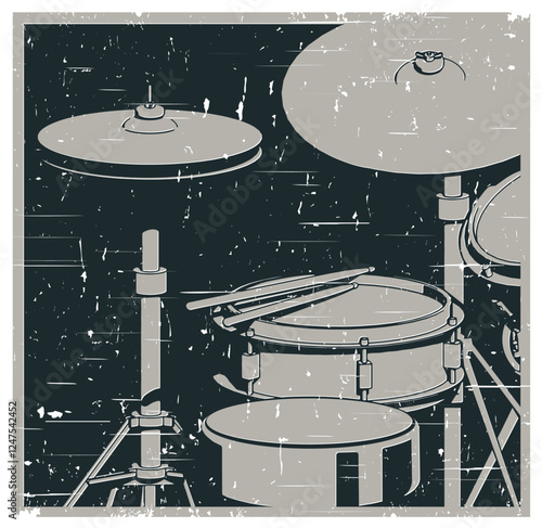 Drum kit close-up retro poster