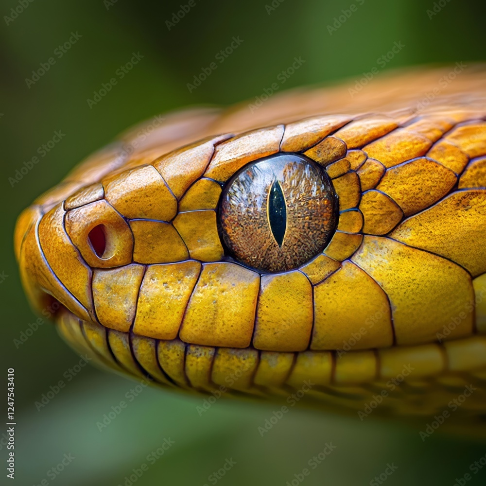 Detailed close-up macro shot of a snake's yellow and black eye Detailed close-up macro shot of a snake's yellow and black eye