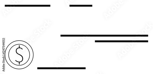 Dollar symbol in a circle with abstract horizontal lines in a clean minimalist layout. Ideal for finance, payments, money, transactions, economics, budgeting, accounting, abstract line flat metaphor