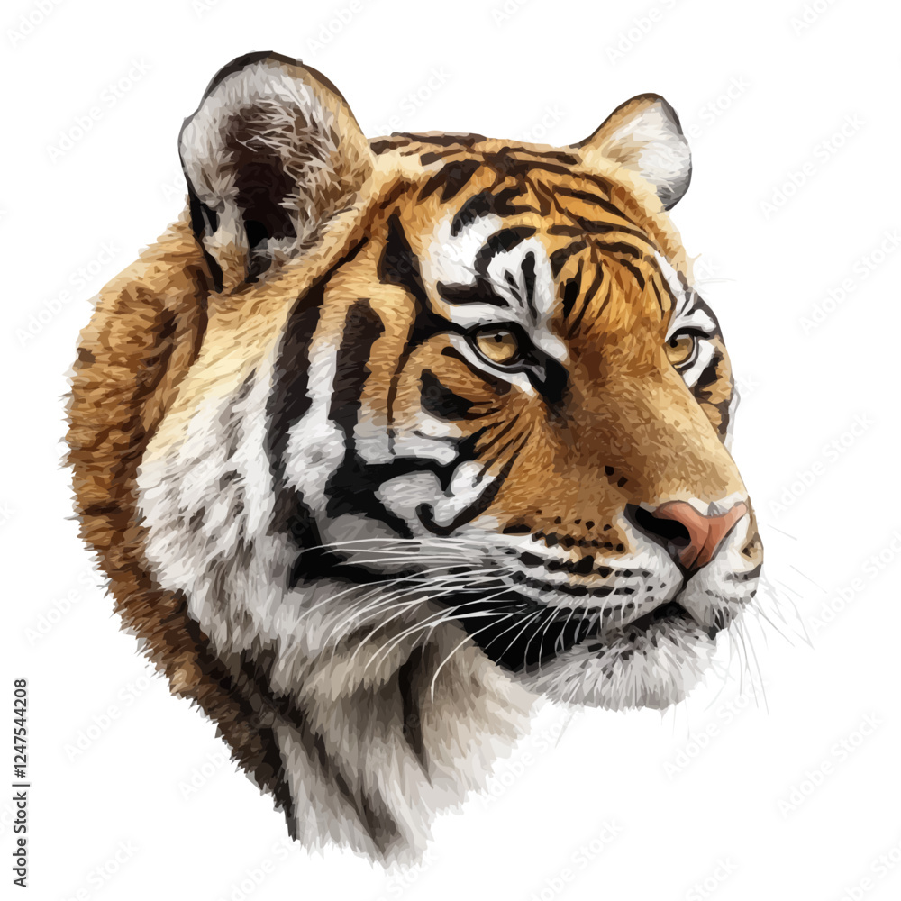 Fototapeta premium Bengal Tiger Head – Majestic Watercolor Vector Illustration for Artistic Creations 