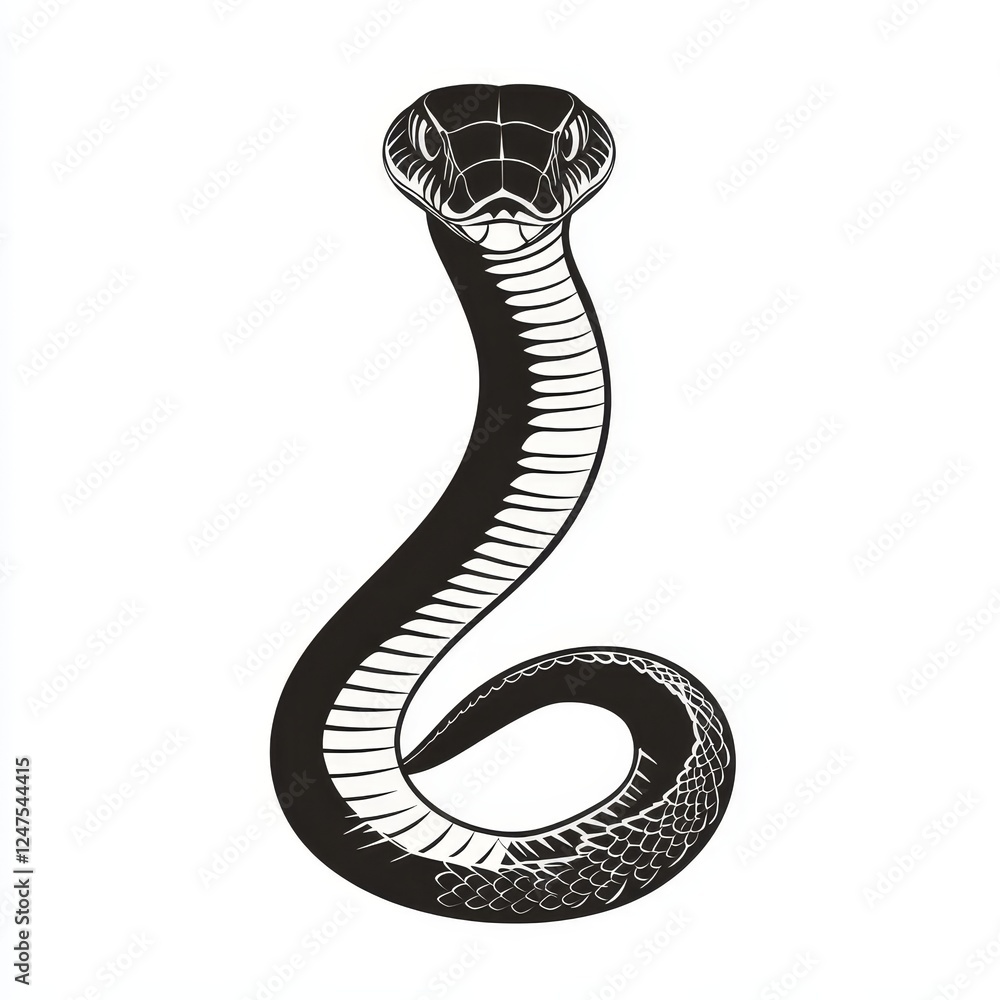 Fototapeta premium Cute baby girl king cobra silhouette in monochrome