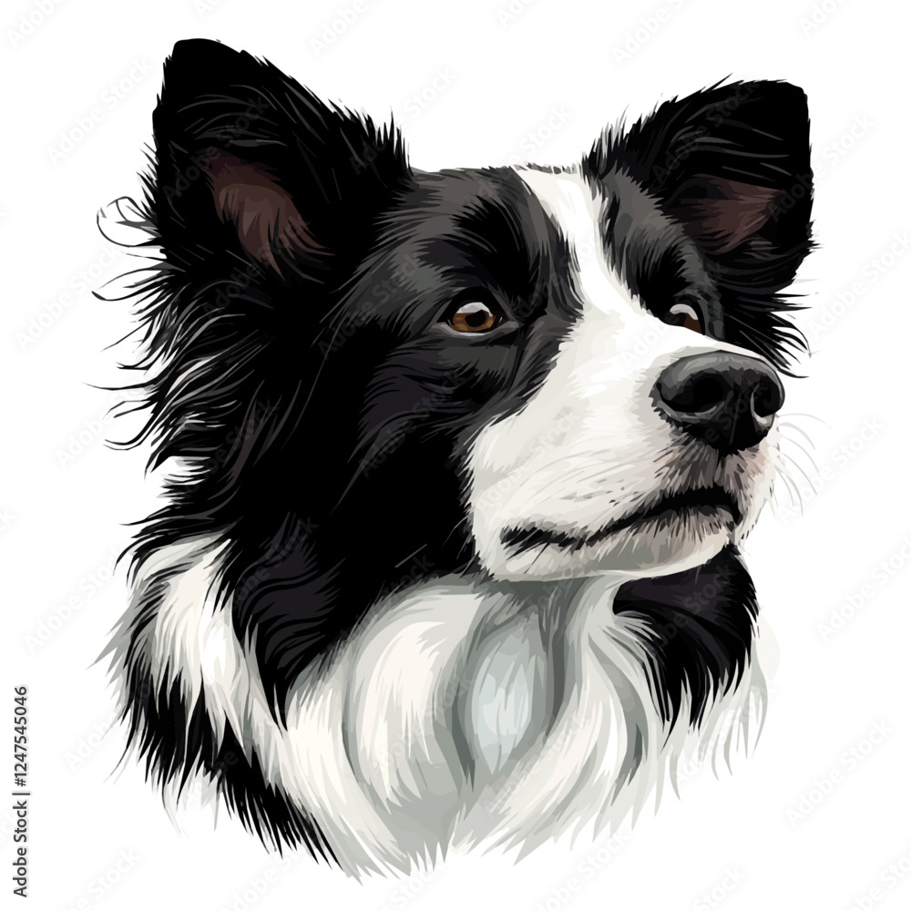 Fototapeta premium Border Collie Head – Energetic Watercolor Vector Illustration for Creative Projects