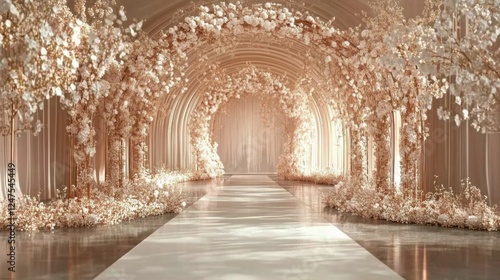 romantic wedding aisle decor with flower arches
