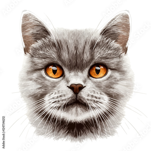 British Shorthair Cat Head – Charming Watercolor Vector Illustration for Creative Designs  
