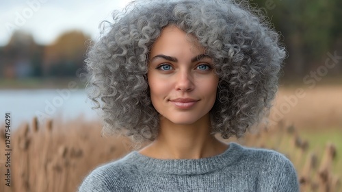 Beautiful scandinavian woman, with Glowing Divine White hair. Inner celestial and divine light that radiates her beauty photo