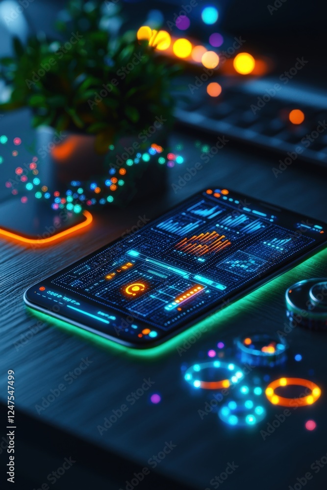 Fototapeta premium A tech-themed interactive yearly planner with animated goals.