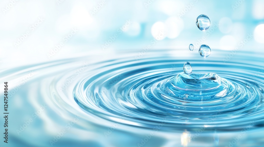 Water drop impact, ripples, bokeh background, purity, advertisement Water drop impact, ripples, bokeh background, purity, advertisement