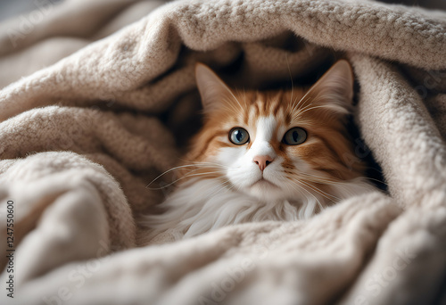 flat sleep ginger funny text cat pet cozy cute home lying fluffy view bed place comfortably lay blanket settled background top mammal animal gaze bedtime curious cosy cosiness domestic comfort light photo